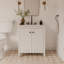 Meuble-lavabo simple festonné 30 po - Blanc - Sans comptoir - Boutons noirs-123430894-123430892