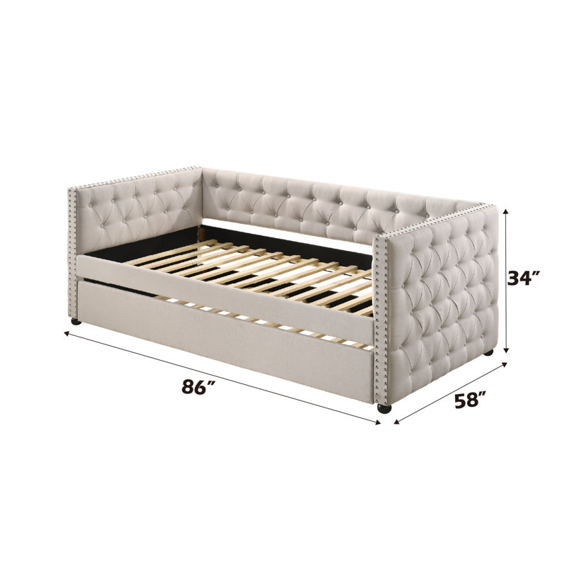 Romona Beige Fabric Daybed W/Trundle (Overall Full), Beige, Full/Double