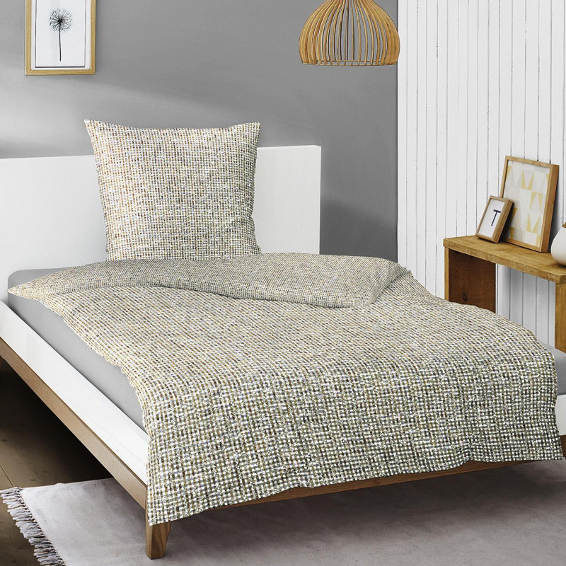 Carat Sateen Duvet Cover Set, 220 x 240cm Duvet Cover + 1 Pillowcase, Grey/Brown/Blue
