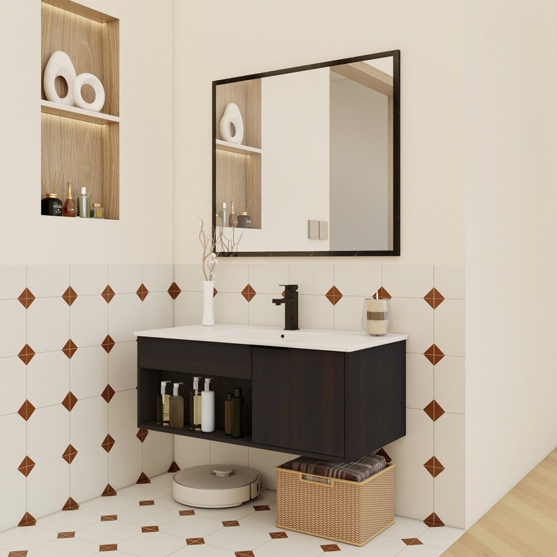 Meuble-lavabo mural flottant avec lavabo en céramique, 35.91