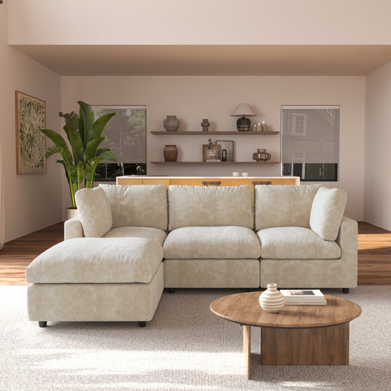 Canapé modulaire 4 pièces Kessi, Chenille Kakhi