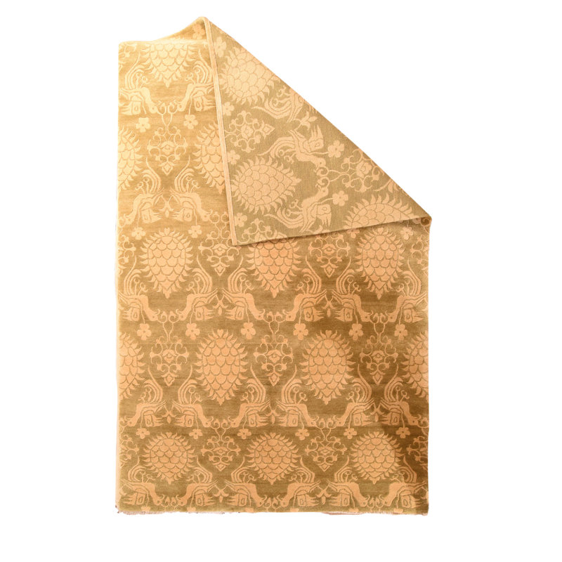 Tapis beige en laine noué à la main de conception unique 6 pi x 9 pi 3 po