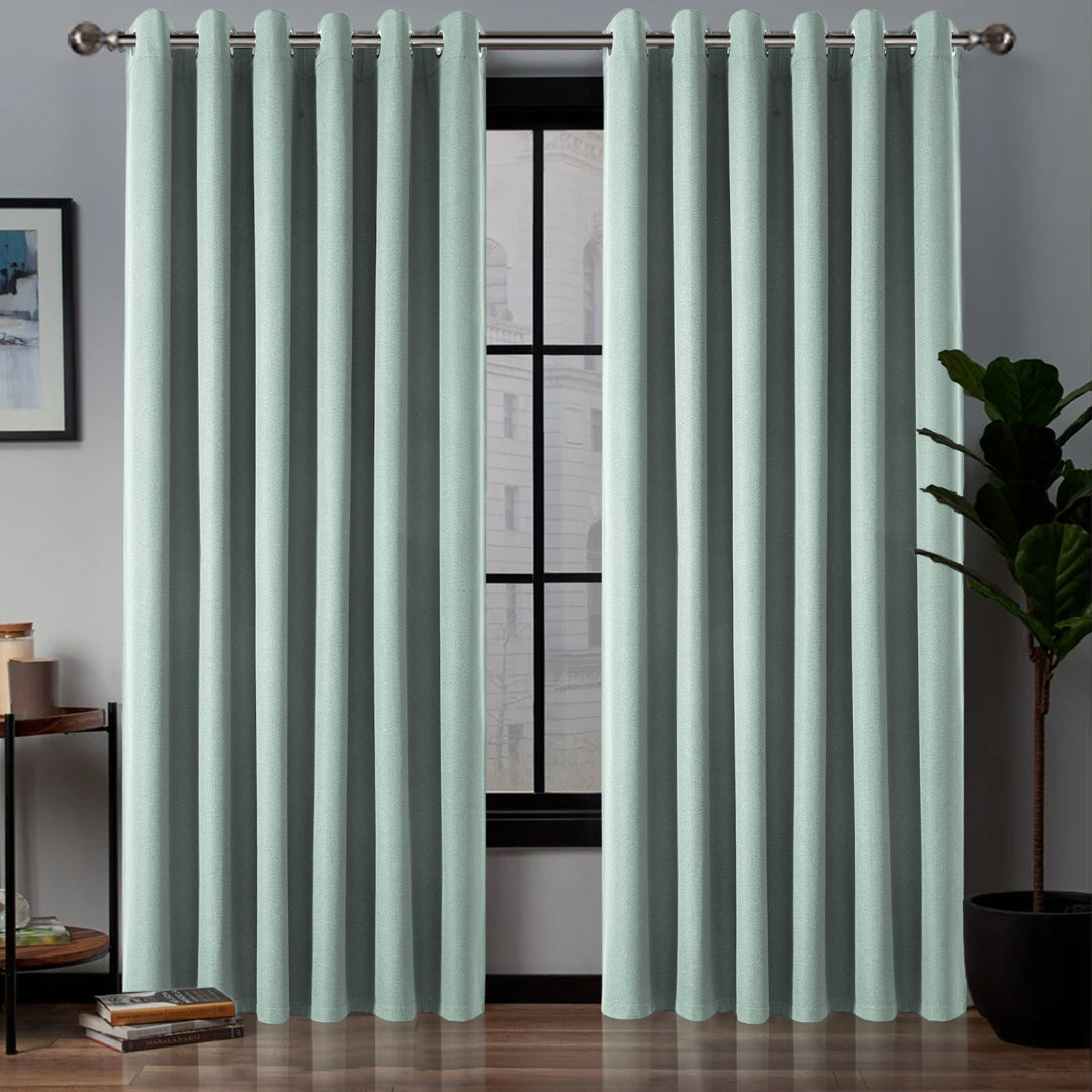 Linen Blackout Eyelet Curtains - Thermal Insulated Room Darkening Window Panels