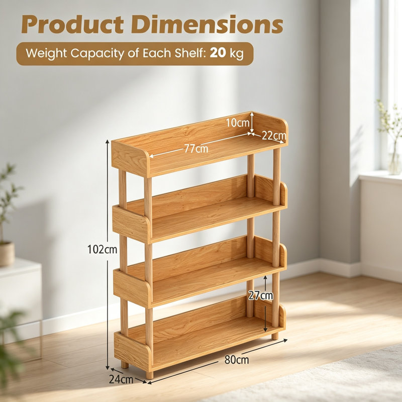 Book Display Bookcase with Solid Wood Posts, 4-Tier