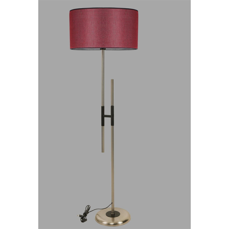 Lampe sur pied rouge Claret Luro, corps en métal avec revêtement chromé et capuchon en tissu, hauteur L 64,9 po | Douille E27, 60 W maximum | Peinture électrostatique durable séchée au four, parfaite pour le décor du salon et de la chambre à couch