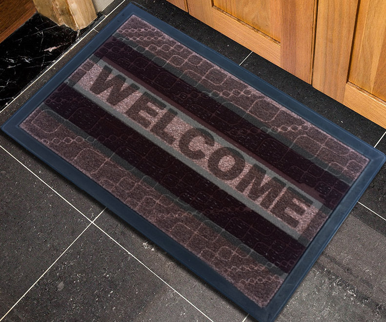 29,53 po x 17,72 po welcome tapis de porte extérieur antidérapant, Brun/bleu