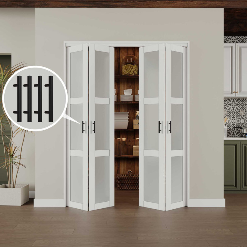 60 in. x 80 in. White MDF Bi-Fold Door with Frosted Glass Panels