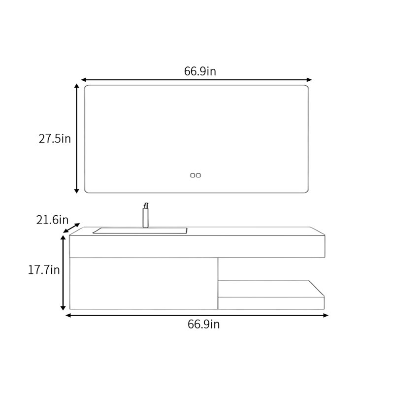 Redner, H 17,7 po x l 66,9 po x P 21,6 po
