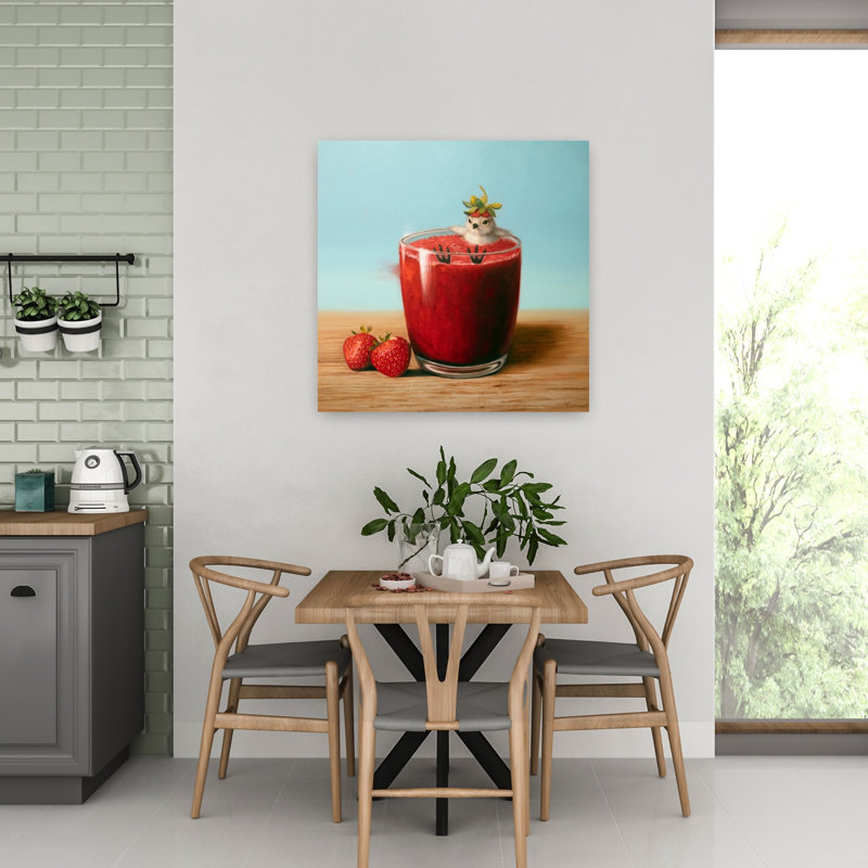 Strawberry Bliss, art urbain contemporain, fruit de l'oiseau, H 32 po x l 32 po