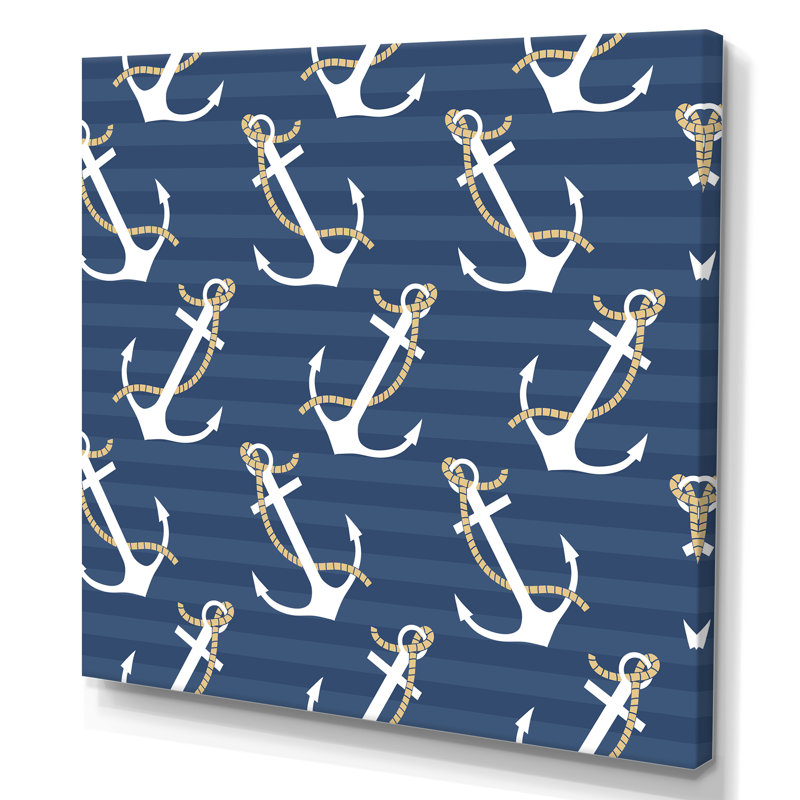 Motif d'ancres - peinture, H 16 po x l 16 po, Toile tendue
