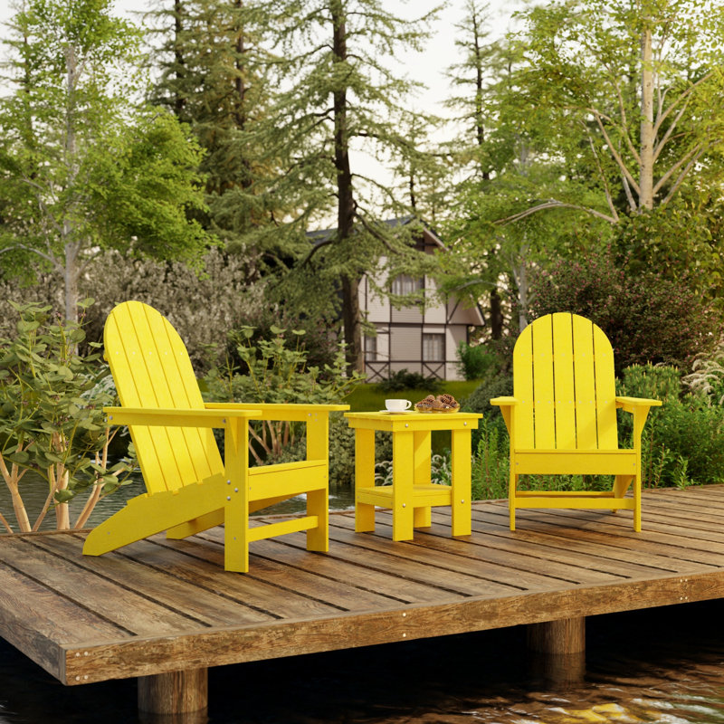Freedom 3-Piece Traditional Adirondack Set With Side Table, Lemon Yellow