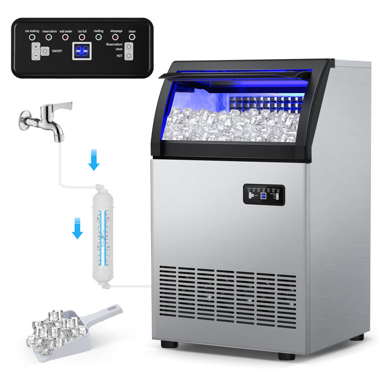 Velivi 200 lb. Daily Production Cube Clear Ice Stainless Steel Under Counter/Freestanding Ice Maker WQ65FT
