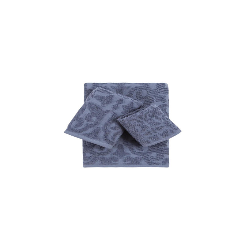 Ensemble de trois serviettes de toilette en coton turc bleu marine à motifs floraux