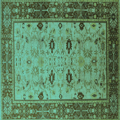 Tapis oriental en laine / polyester tissé à la machine en turquoise / brun