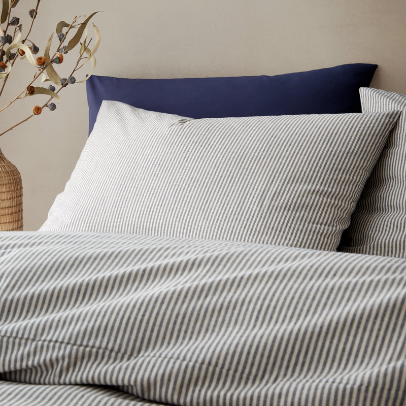 Cotton Rich Narrow Woven Stripe Bedding, Super King, Blue