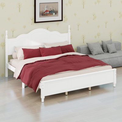 Vintage Style Platform Bed, Classic Wave Headboard, Wood Slats