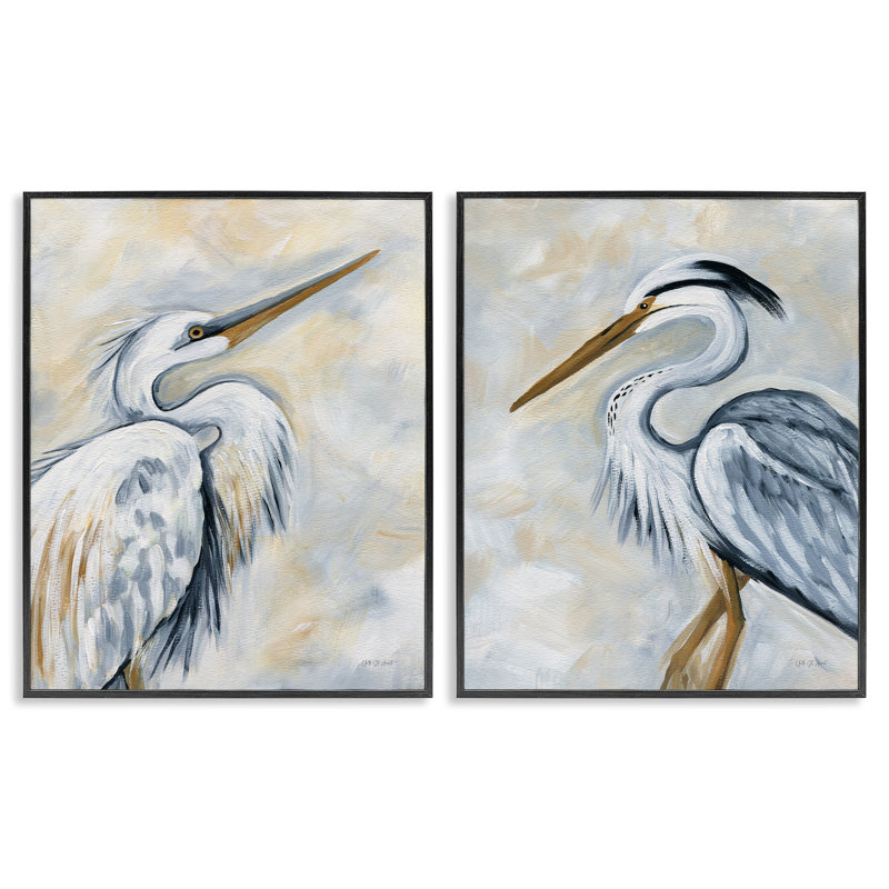 «White Egret Blue Heron», ensemble de 2 giclées encadrées par Yvette St. Amant, Giclée encadrée noir minuit
