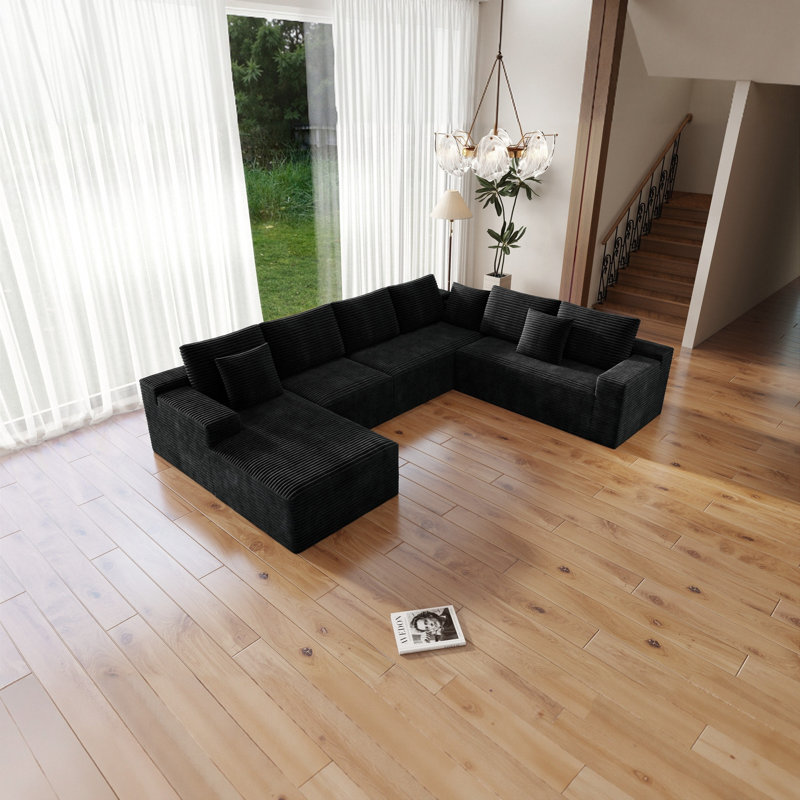 Canapés modulaires en velours côtelé moelleux, rembourrés noirs, espace de vie moderne