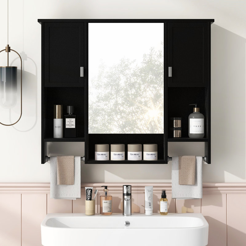 Armoire murale de salle de bain améliorée au-dessus de la toilette, rangement en bois avec charnières à fermeture douce et compartiments polyvalents