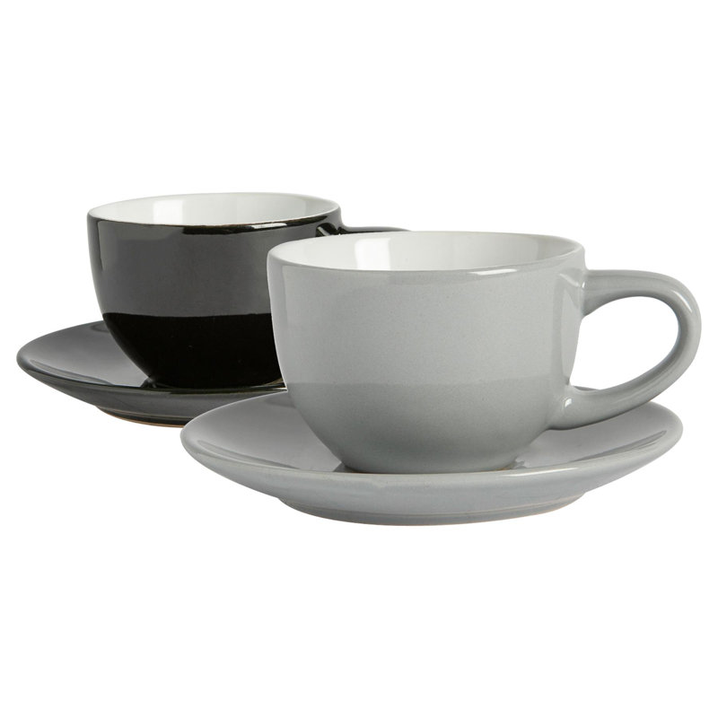 Porcelain Espresso Cup and Saucer, Grey/Black