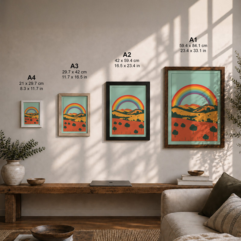 Rainbow Over Hills Geometric - Print, Unframed, A3 - 42.0 x 29.7 cm