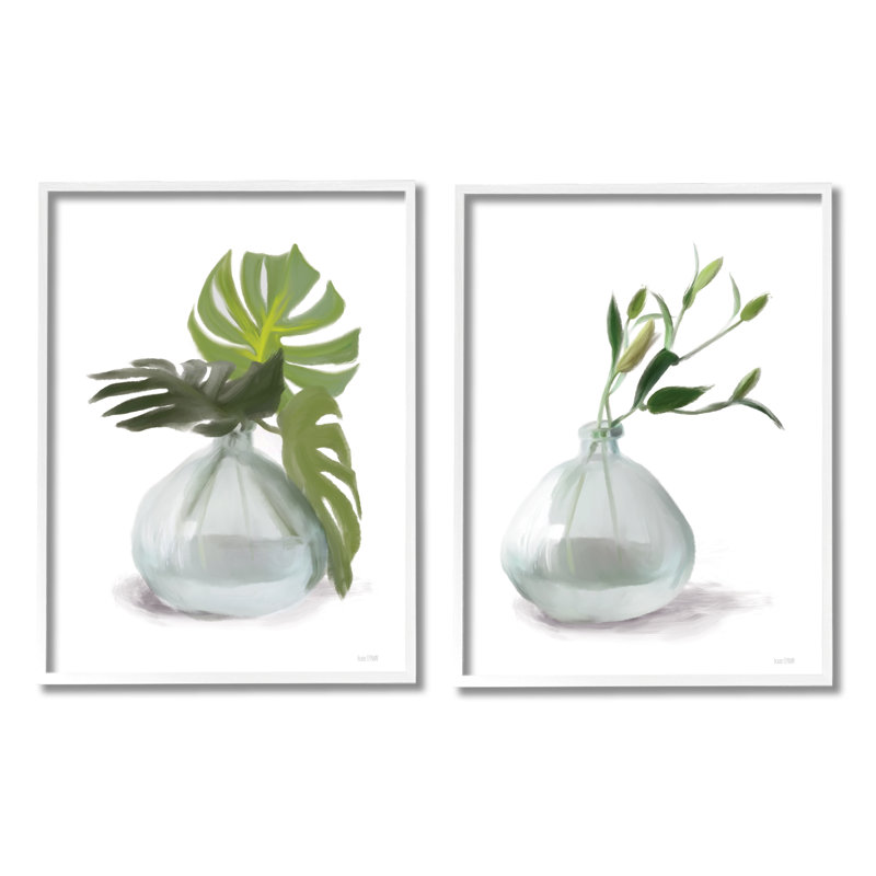 "Simple Monstera Plant Leaf Sprig" par Sally Swatland - ensemble de 2 impressions, H 14 po x l 22 po x P 1,5 po