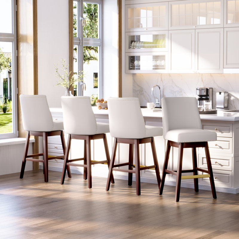 Eriqa Swivel 30.6'' Bar Stool, White, White Faux Leather