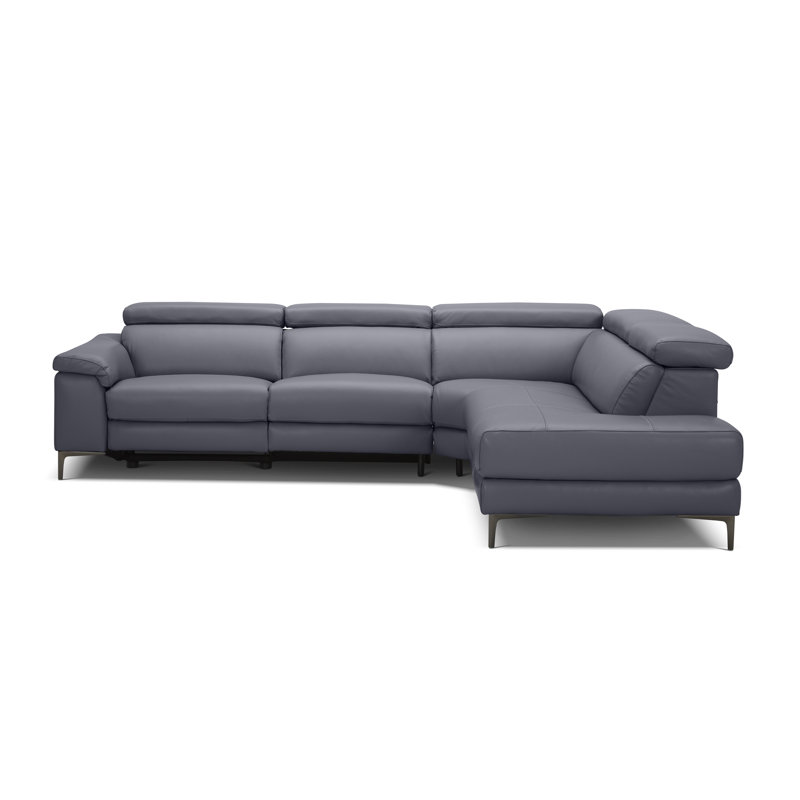Canapé inclinable en cuir véritable de 116 po de largeur Bryd, Orienté vers la droite, Cuir véritable ardoise