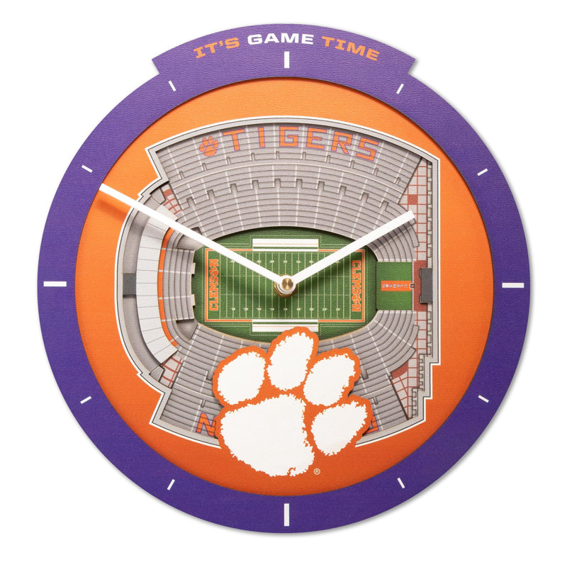  NCAA Clemson Tigers Stadiumview 3D horloge murale, Horloge murale Clemson Tigers