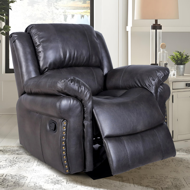 39"Vintage Rivet - Trimmed Manual Recliner, Gray