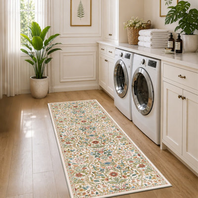 Washable Area Rug - Vintage Boho Botanical Low-Pile Rug