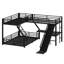 Lit superposé en L avec lit mezzanine, lit superposé triple en métal avec glissade et ports USB-1444375922