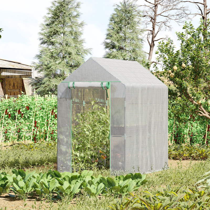 Walk-In Greenhouse, Outdoor Portable Plant Flower Growing Warm House With Roll-Up Door And 4 Shelves