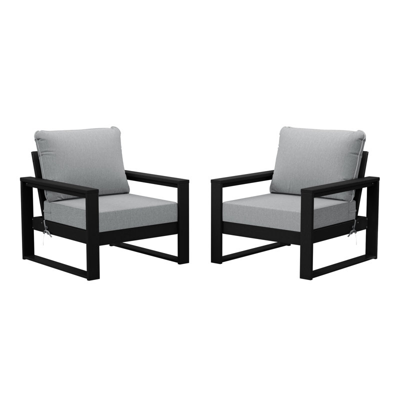 Patio Deep Seating Club Chair With Frame (Set Of 2), Black, Light Gray