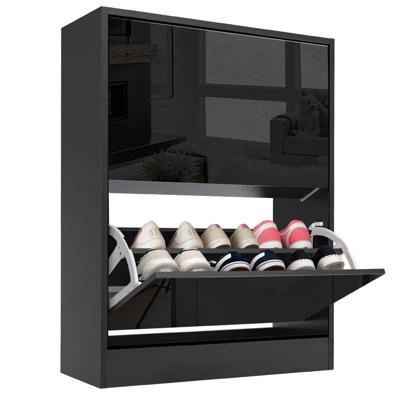 Blisswood 2 Drawer Shoe Storage Cabinet, High Gloss Black