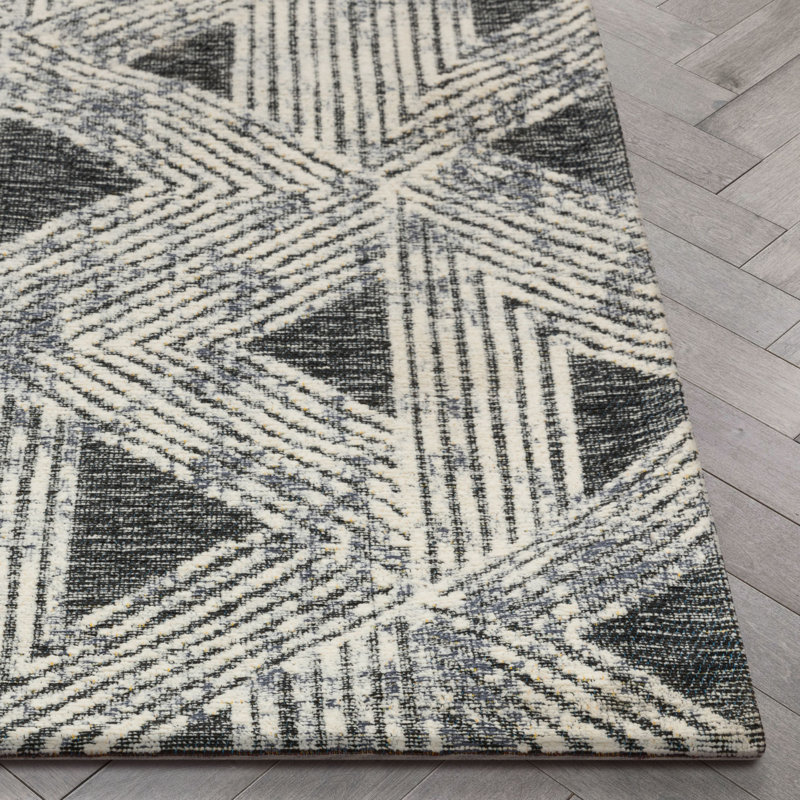 Geometric Gray and White Flat Woven Chenille Rug