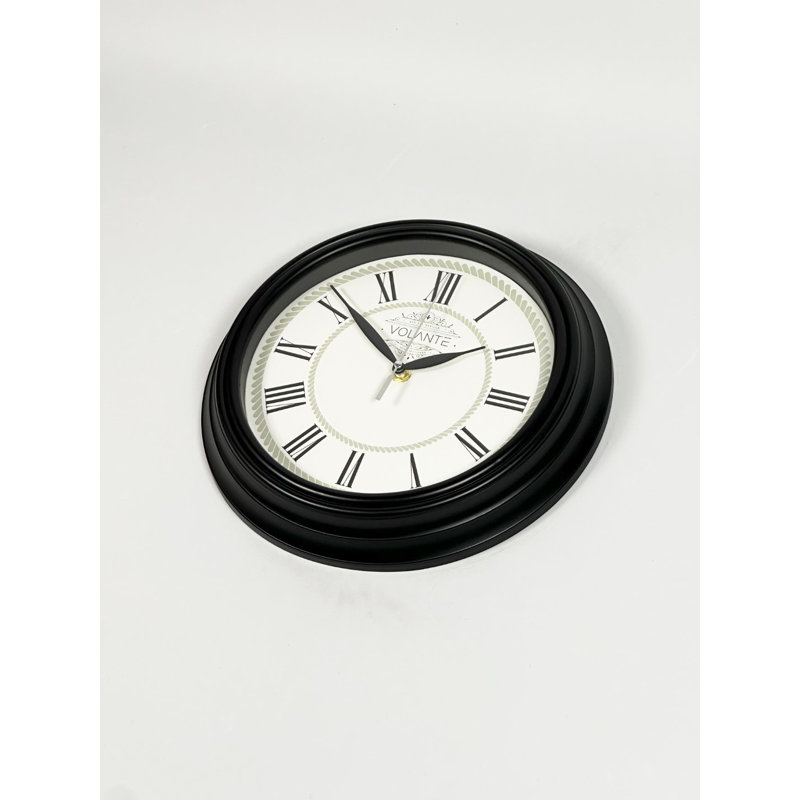Horloge murale élégante Elegant, 11,8 pouces de diamètre, cadre en plastique noir, couvercle en verre véritable, 1,8 pouce d'épaisseur | Décoration élégante et fonctionnelle | Parfait pour le salon, la chambre à coucher et les espaces de bureau