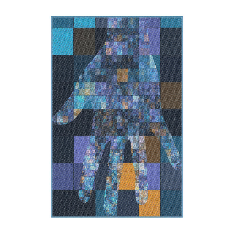 Tapis bleu marine / jaune en laine et polyester tissé à la machine Fontvieille, Rectangle 7 pi x 9 pi