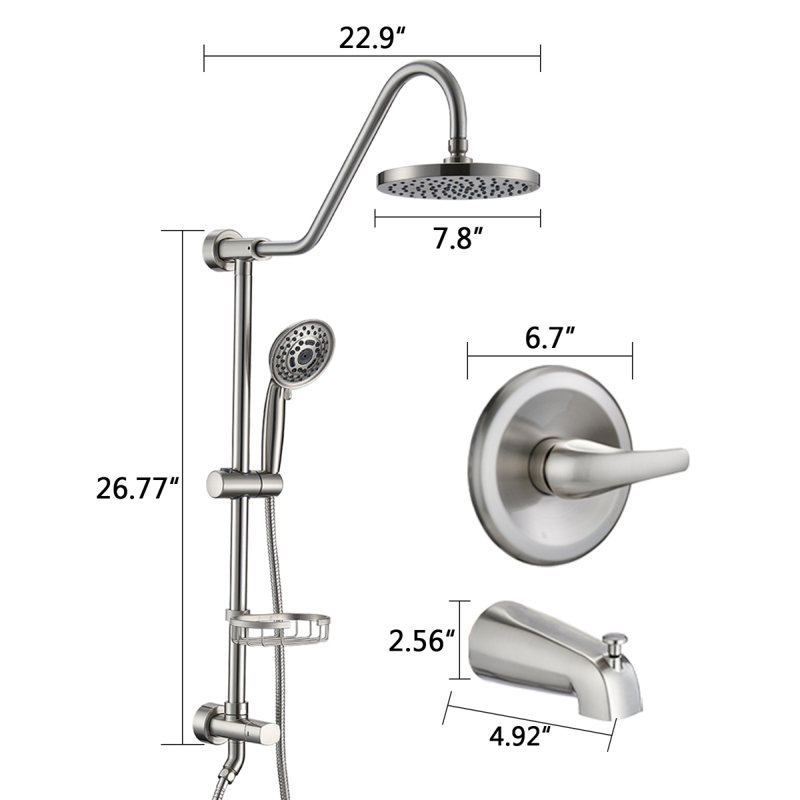 Shower Head With Handheld Shower System With 8" Rain Shower Head With Tub Spout (Roughin Valve Included)