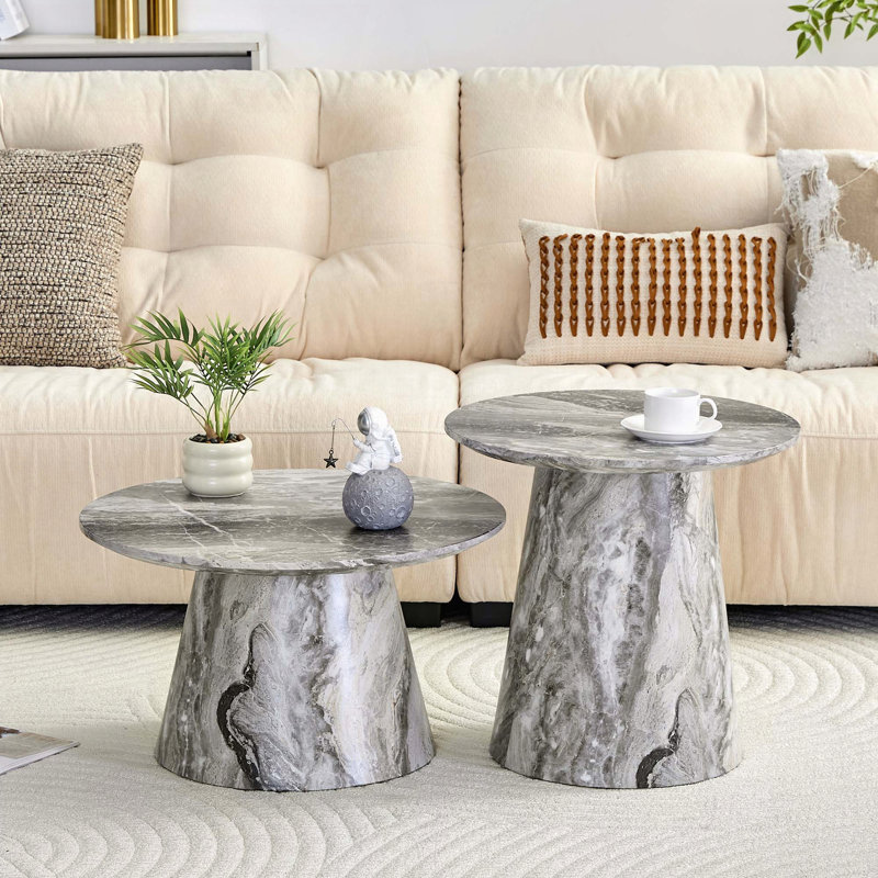 Table basse emboîtable, table basse de style médiéval-moderne, avec placage, table basse ronde classique et ensemble de tables d'appoint