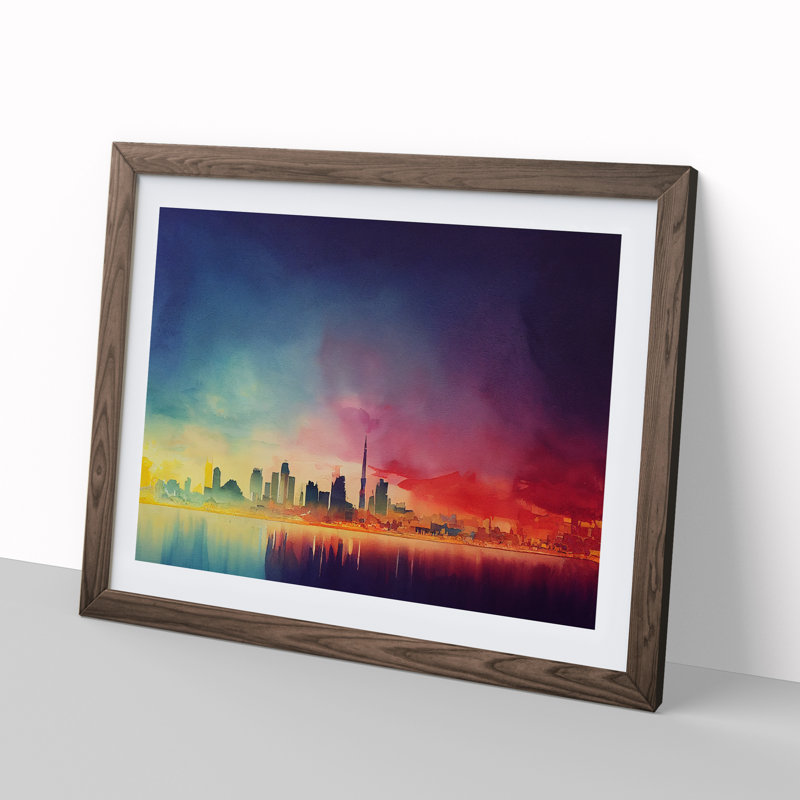 Skyline City Watercolour - Framed Print, Walnut Framed, 34cm H x 46cm W x 2cm D
