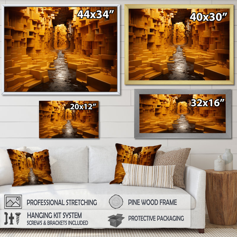 «Yellow Geometric Tunnel II», reproduction sur toile, Toile tendue, H 12 po x l 20 po x P 1 po