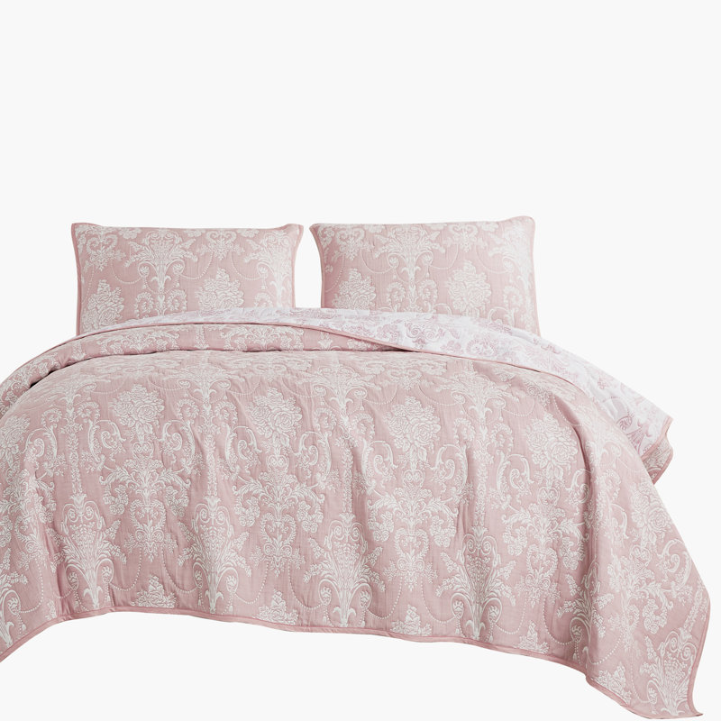 Elegant Pink Matelasse Polycotton Bedspread Set，Queen, Queen Bedspread + 2 Standard Shams