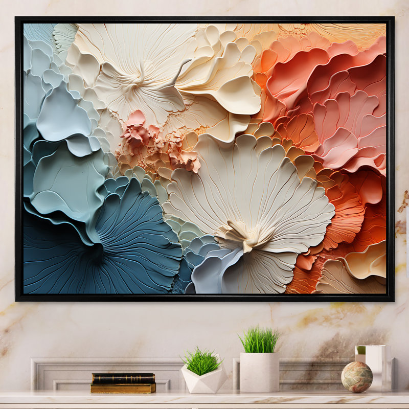 «Beige and Orange Custards Collage II», art mural abstrait pour le salon, Cadre flottant noir, L 40 po x H 30 po x P 1,5 po