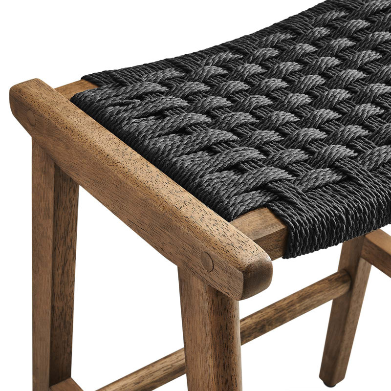 Modway Saoirse Counter/Bar Stools, Counter Stool (26” Seat Height), Black Rope /Walnut Frame