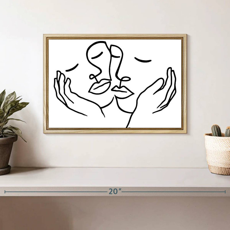 Touching, 13" X 9", Floating Frame Natural Wood