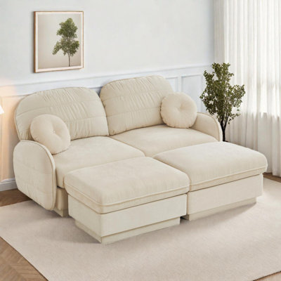 Canapé modulaire en chenille avec repose-pieds mobile, canapé à assise profonde et coussins ronds