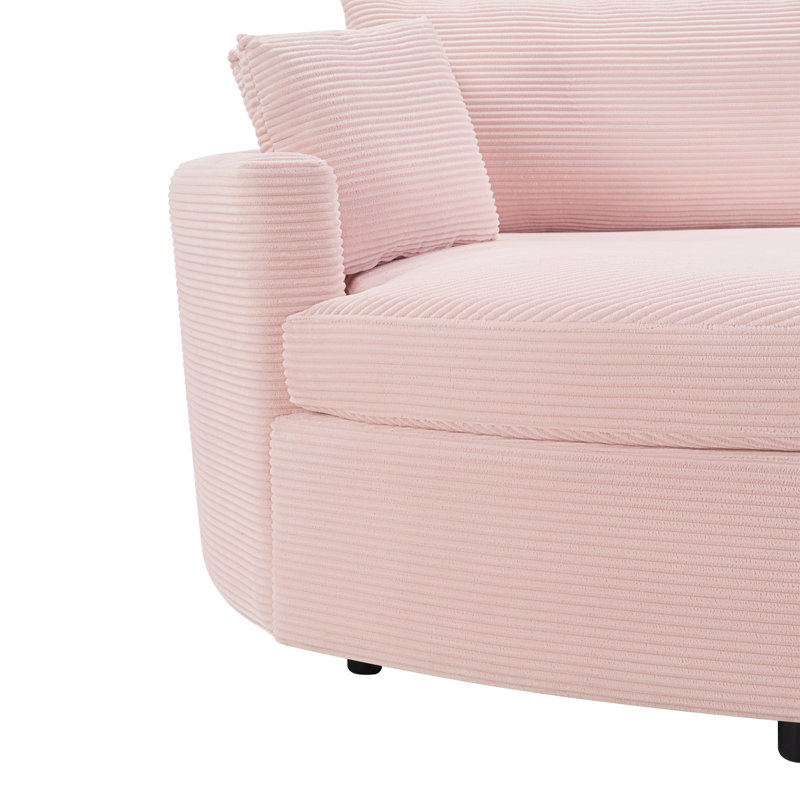 Très grand canapé-lit double rembourré de 102,3 po avec siège profond, ports USB et coussins décoratifs pour salon, Rose