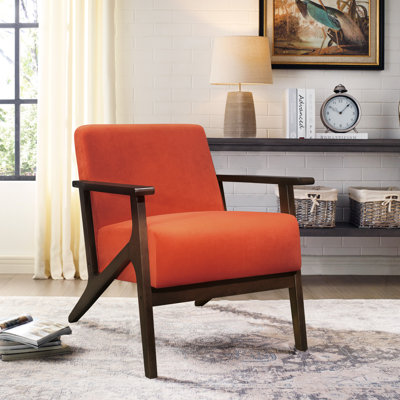Chaise d'appoint transitionnelle: bois massif, revêtement orange, 31,51 po Hauteur en velours de style contemporain, dimensions de 32 po x