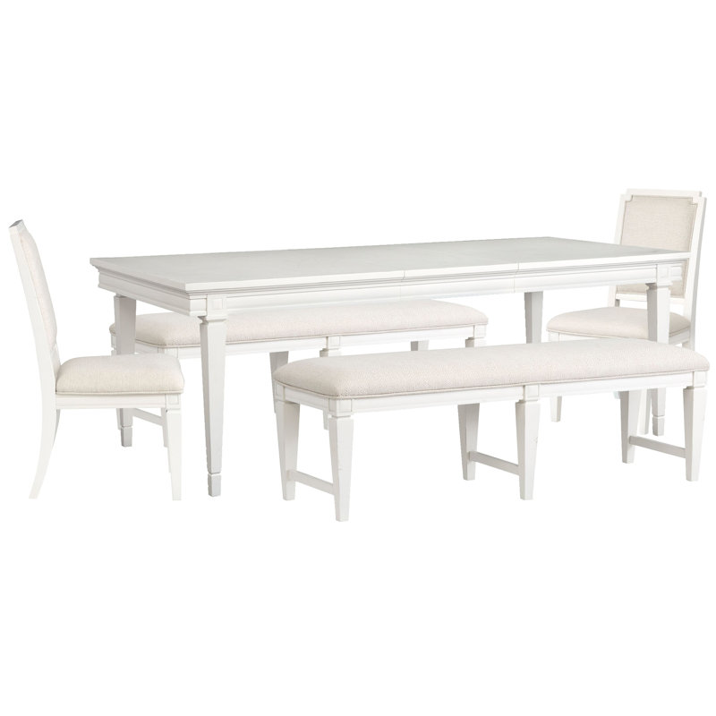Extendable Rectangular Dining Table With 2 Upholstere Benches And 2 Upholstered Side Chairs, 5Pcs:Table,2Benches,2Chairs